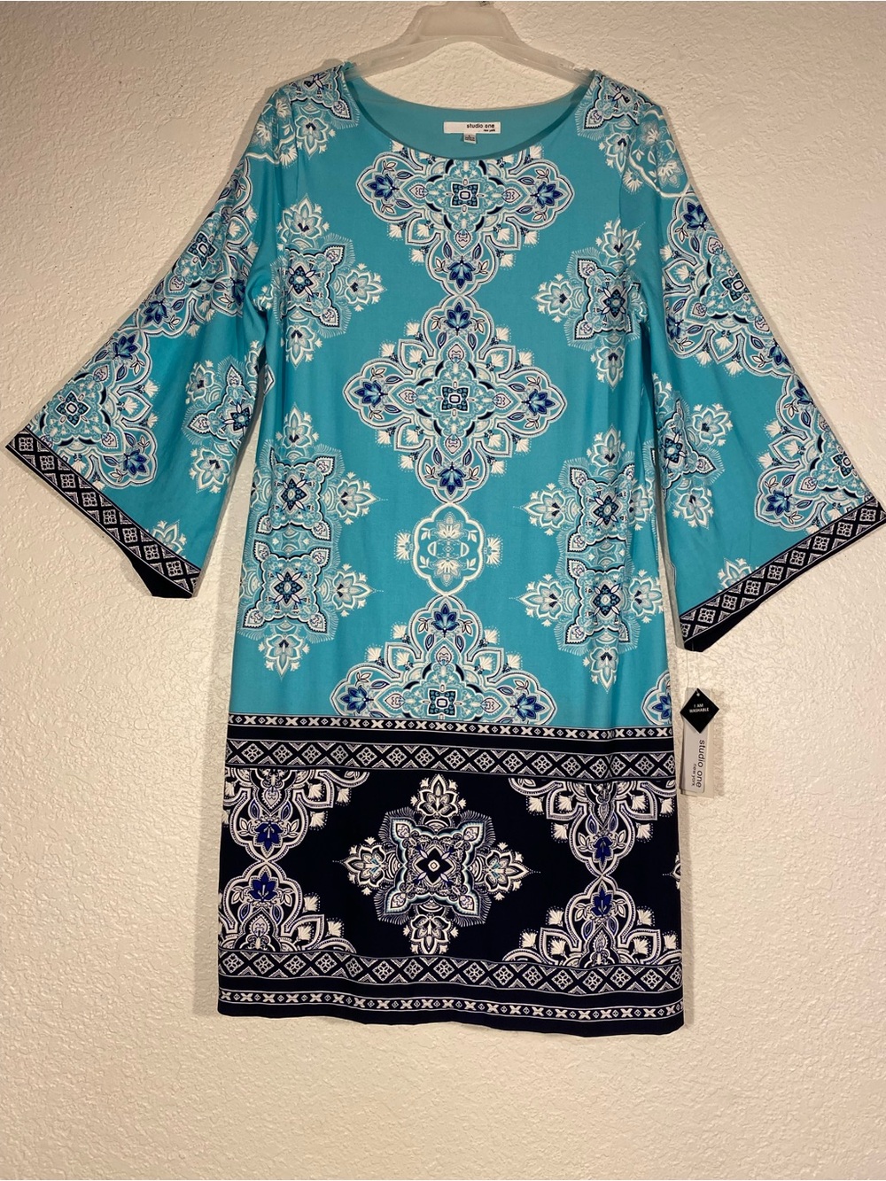 Studio One Turquoise and Navy Medallion Midi Dress